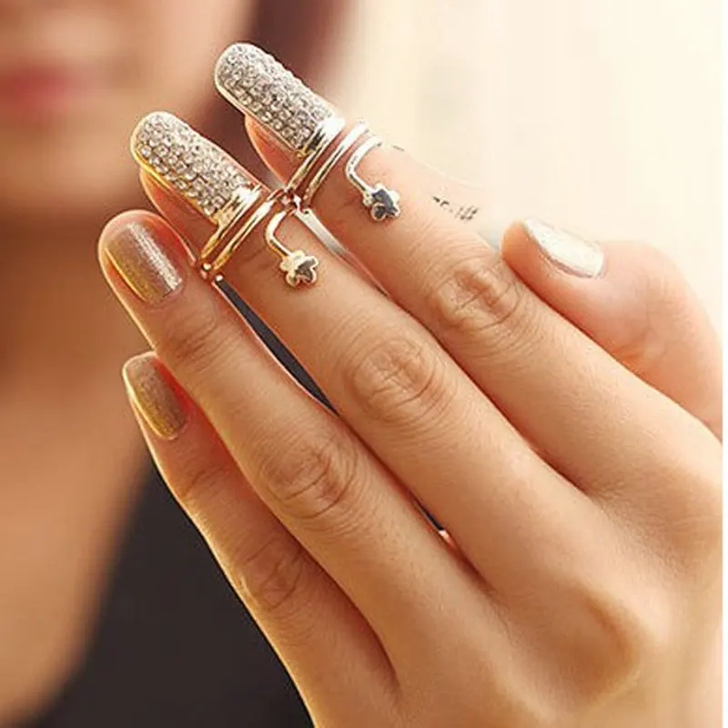

2019 New Full Zircon Plum Flower Nail Ring Nail Hand Jewelry Women Fashion Europe and America Hot Sale Ring Jewelry