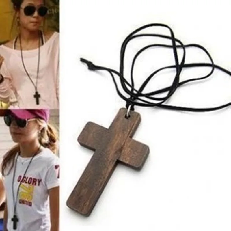

NK105 Wholesales Christmas Gift Cross Wood Rope Long Pendant Necklace for Women Girl Gift Jewelry Accessories