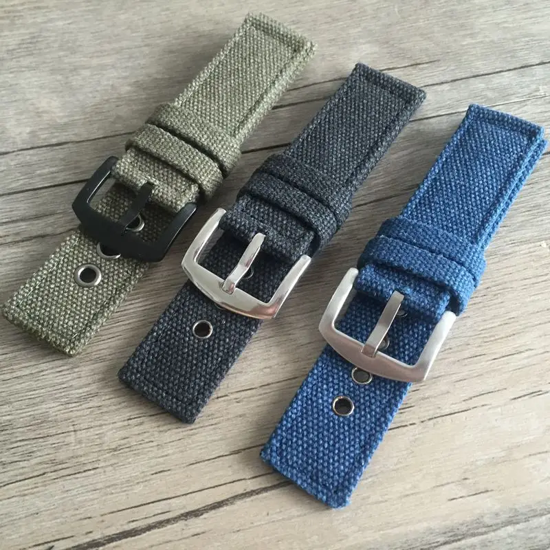 Pure Canvas Leather Watchbands, 20MM / 22MM Mens Denim Canvas Strap