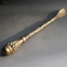 Изысканный Китайский Латунь Дракон Долголетие бог статуя Благоприятный Рожок Для Обуви