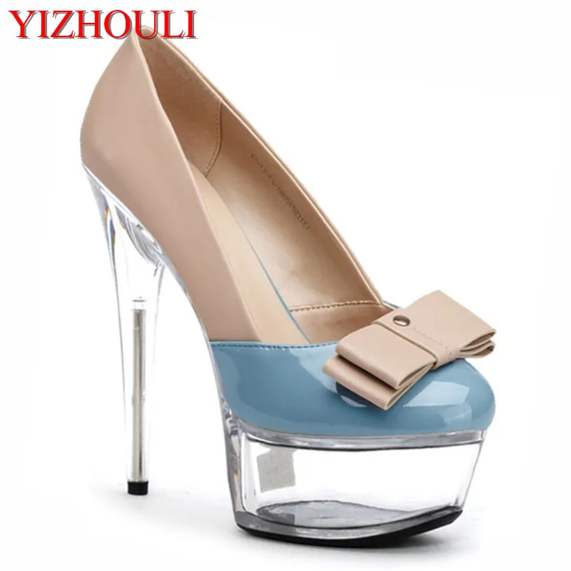 

The new fashion high heels Paris fashion T stage shows transparent bowknot is 15 cm