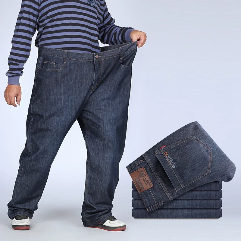 Весна и осень плюс размер толстые длинные брюки свободные прямые повседневные джинсы мужские длинные джинсы размер 38-52