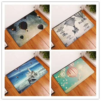 

Flannel Welcome Home Anti Slip Rug Vintage Cartoon Stairs Carpets Hot Air Balloon Daylight Door Mat Dustproof Bedroom Rugs