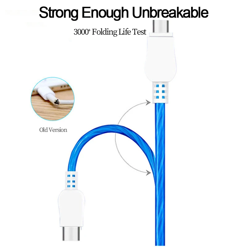 Яркий светодиодный светящийся кабель Type C/MicroUSB/8 Pin USB зарядное устройство