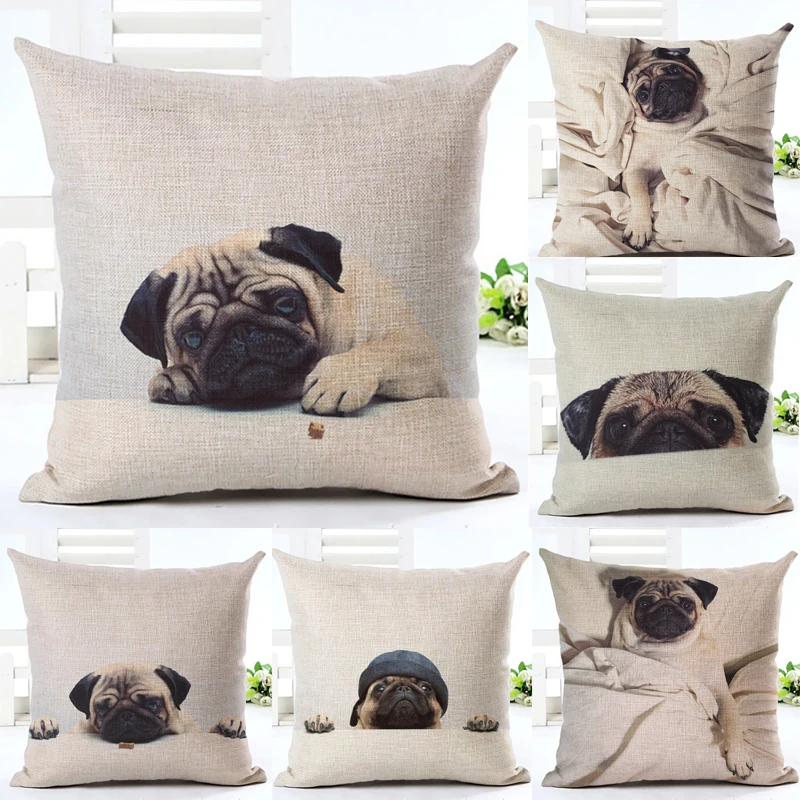 

Fun Pug Dog in Bed Throw Pillow Cover Decorative Massager Pillows Case Zip DIY Home Decor Gift"18X18''