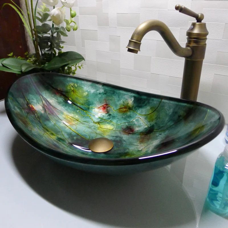 Bathroom Cloakroom Countertop Semi Transparent Black Glass Basin Sink Vessels Bathroom Sinks Keramikaskoljka Si