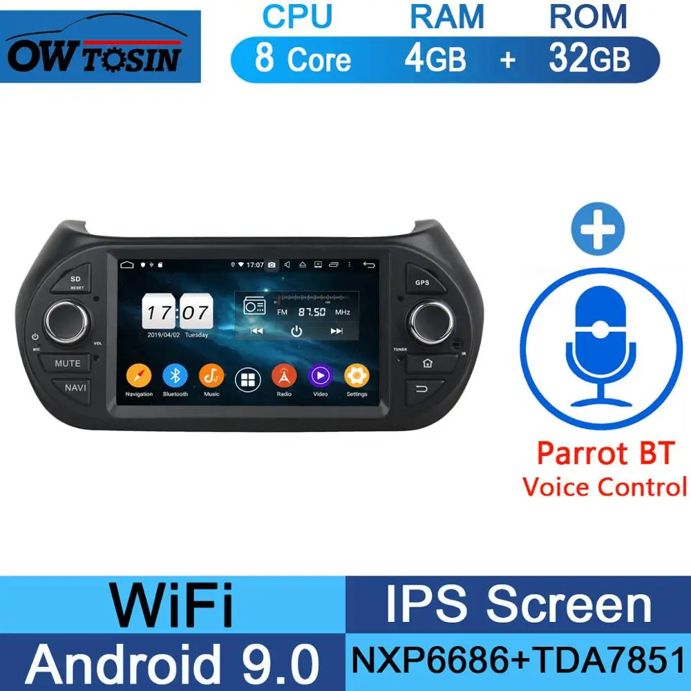 " ips 8 Core 4G ram 64G rom Android 9,0 автомобильный dvd-радио GPS для Fiat Fiorino Qubo Citroen Nemo peugeot Bipper 2008- DSP CarPlay - Цвет: 32G Parrot BT