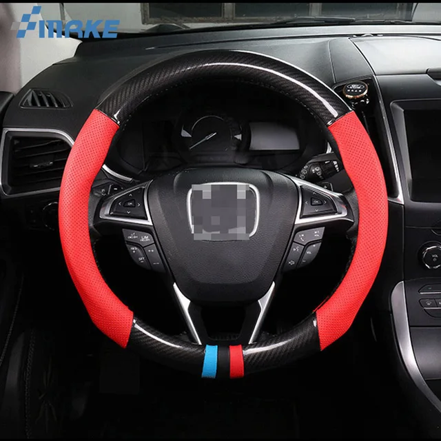 smRKE For Subaru WRX Steering Wheel Cover Anti Slip Carbon Fiber Top PVC Leather Sport Stylein