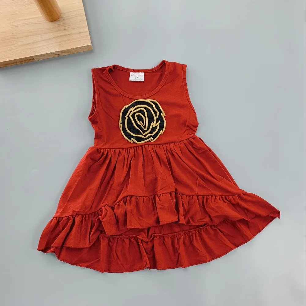 

girl's burgundy shirt sleeveless dress Chest knit flower baby little girls party dresses princess Vest dress