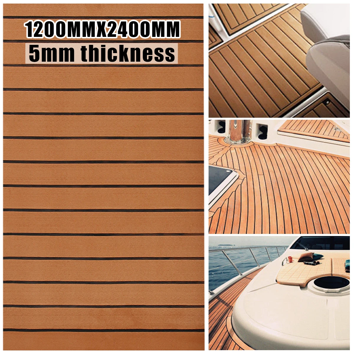 

120cmx240cmx5mm Self Adhesive EVA Foam Faux Teak Sheet Boat Yacht Synthetic Teak Decking Brown and Black Wholesale