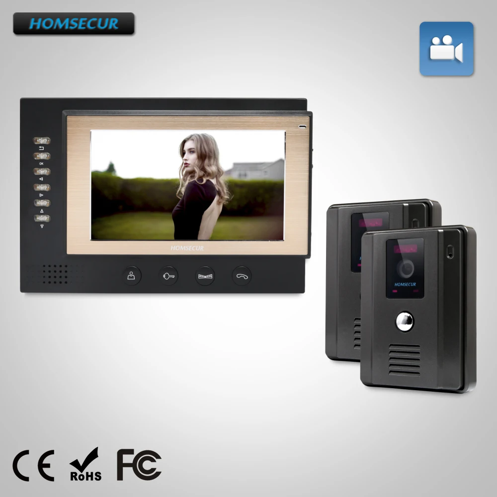 

HOMSECUR 7" Wired Video Door Phone Intercom System with One Button Unlock 2C1M : TC011-B Camera(Black)+TM701R-B Monitor(Black)