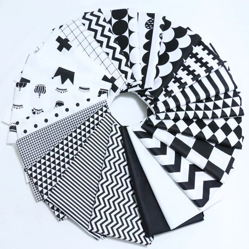 Саржевая хлопковая ткань для рукоделия, шитья, рукоделия, куклы, детские постельные принадлежности, одежда, платье, юбка, Лоскутная Ткань, черно-белый стиль