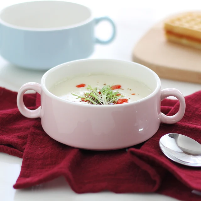 Ml Creative Table Blue Pink Ceramic Double Handle Soup Bowls New Porcelain Bowls Set Ml Creative Table Blue Pink Ceramic Double Handle Soup Bowls New Porcelain Bowls Set