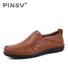 PINSV Men Genuine Leather Shoes Slip-On Flats Breathable Men Casual Leather Shoes High Quality Mens Shoes Large Sizes38-47