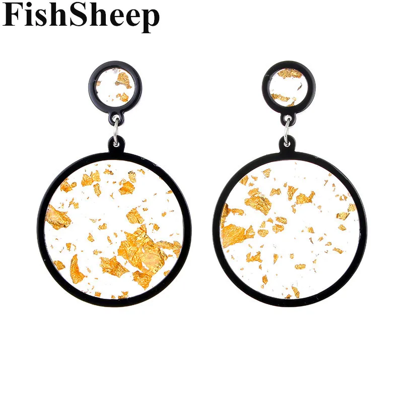 FishSheep 2018 Новые Модные прозрачные акриловые висячие серьги из золотой фольги