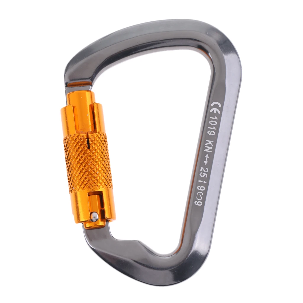 

25KN Twist Gate Auto Self Locking D Shape Carabiner Rock Climbing Tree Arborist Rappelling Rescue Dog Clip Hammock Hook-Grey