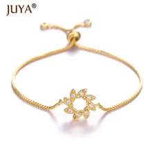 Juya Fashion Simple Adjustable Chain Copper Zircon Flower Charm Bracelets Bangles For Women Femme Gift armbandjes dames