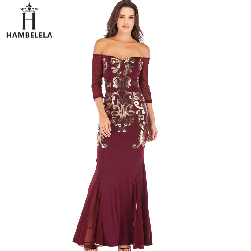 HAMBELELA Sequined Maxi Dress Long Sleeve Ankle Length Evening Party Dresses Sexy Maxi Dress Evening Gown Dress Off The Shoulder (9)