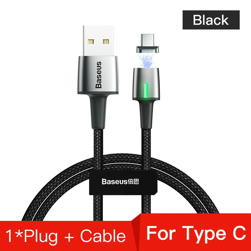 Магнитный зарядный usb-кабель Baseus для iPhone XR Xs Max быстрое зарядное устройство samsung S10 huawei P30 USB type C светодиодный кабель Micro usb - Цвет: Black Type C Cable