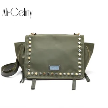 

2017 New Women Girl Lady Casual Rivet Army Green Nylon Waterproof Wing Trapeze Shoulder Bags Handbags