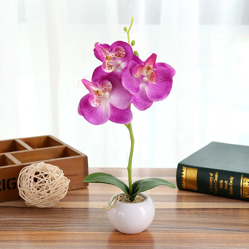 Имитация цветов фаленопсис Бонсай Шелковый цветок Орхидея пластиковый горшок мини горшок для оформления дома для стола аксессуары Декор 1 комплект - Цвет: E