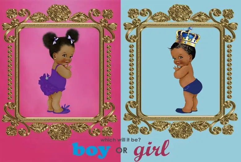 

7x5FT Africa Boy or Girl Gender Reveal Baby Shower Gold Frame Party Custom Photo Studio Backdrop Background Vinyl 220cm x 150cm