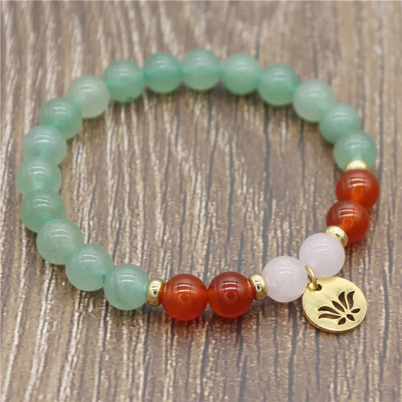 Poshfeel золотой браслет лотоса 8 мм натуральный зеленый авантюрин браслеты из камней Йога ювелирные изделия MBR180200