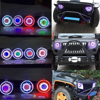

2 Pcs 7 Inch LED Starry Headlights With Devil Demon Eye and LED Angel For Jeep Wrangler JK CJ