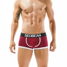 New SEOBEAN men's boxer cotton underwear boxers men sexy U convex corners in low-waist cotton boxer 2 colors S M L XL