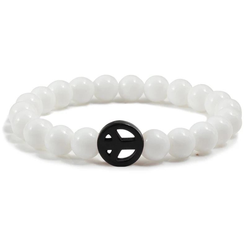 Matte Black Lava Buddha Beads Bracelets Women Men Jewelry Volcanic Stone Simple Round Circle Lucky Couple Bracelet Femme Homme - Окраска металла: white black