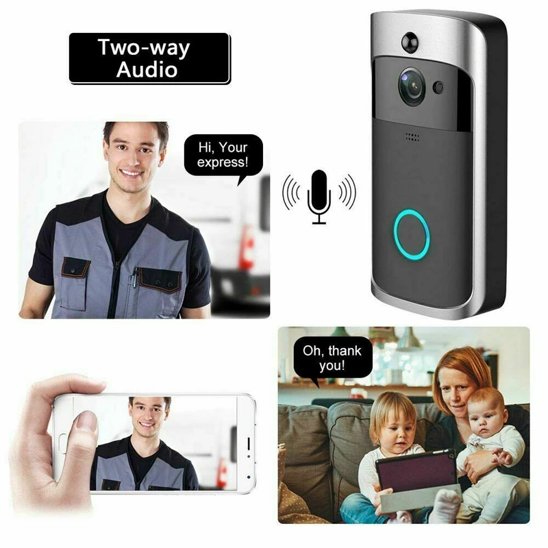 

Video Doorbell Wireless Camera Wifi Smartphone Video Walkie-Talkie System Black + Silver Abs (Without Battery)