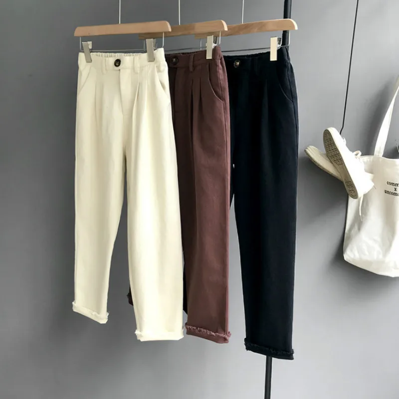 

Hnadsome Minimalism Pantalon Femme Fashion Leisure Straight Trousers 2019 Flat Harajuku Harem Pants Mujer Cuffs Spodnie Damskie