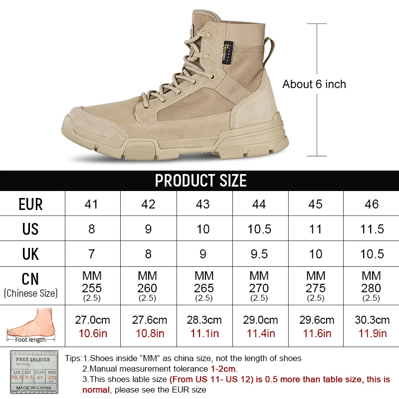 FREE SOLDIER men's tactical wear-resistant boot super lightweight breathable hiking boot