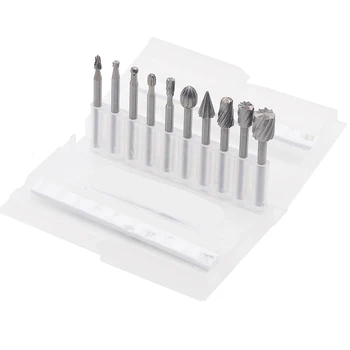 

10pcs Carbide Rotary Burrs Tools Wood Stone Metal Root Carving High-speed steel Routing Router Drill Bits Set Milling Cutter