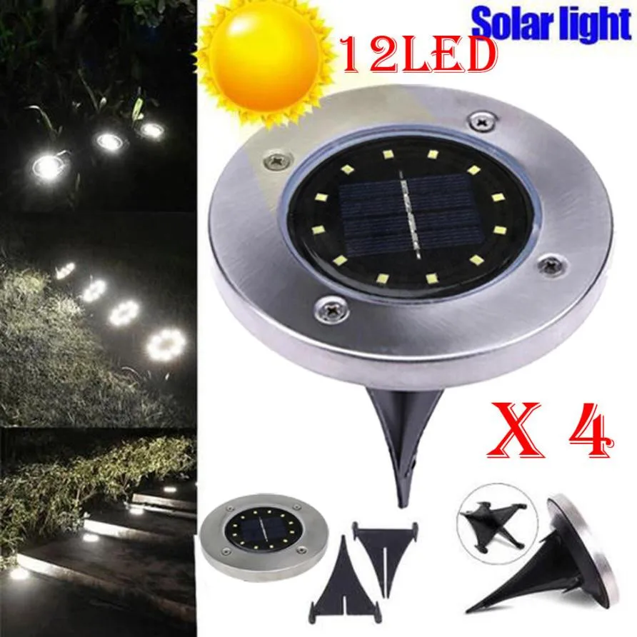 4 шт. 12LED Солнечная энергия похороненный свет под заземлением лампа Открытый Путь