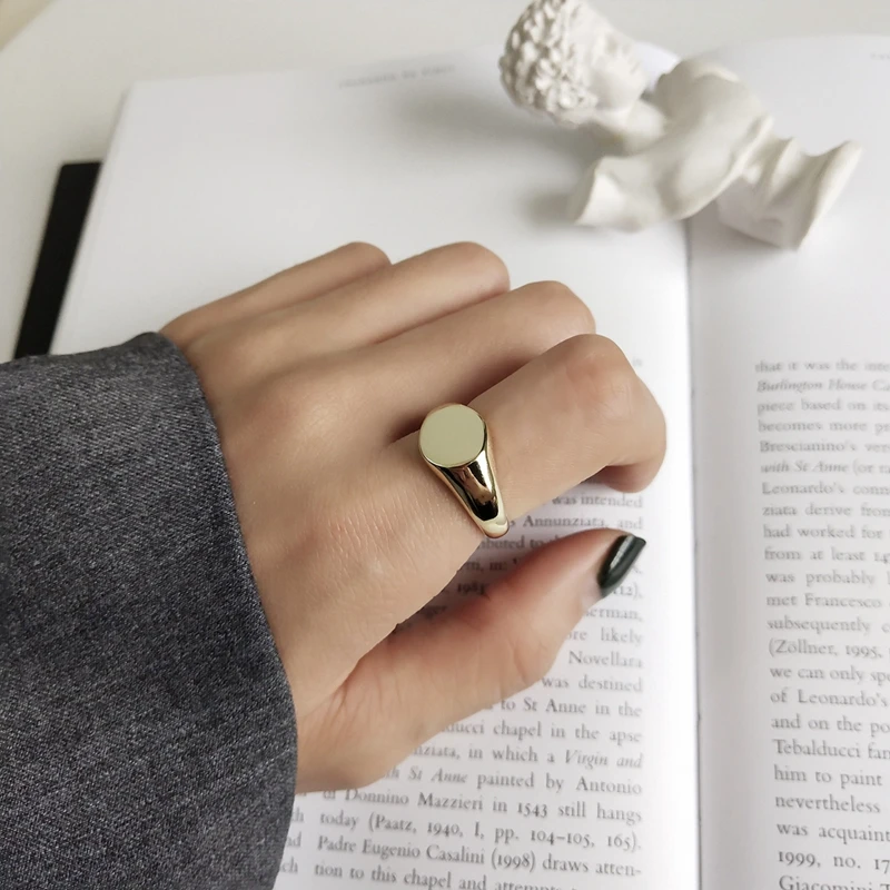 LouLeur 925 стерлингового серебра новый круглый глянцевый открытым кольца золото Простой дикий дизайн Элегантный Шикарные кольца для женщин