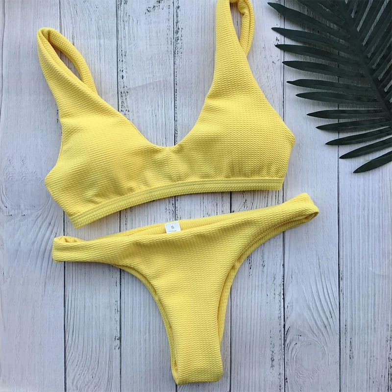 

Soild Bikini Set 2018 bikini brazilian Swimsuit brazilian Swimwear Vintage Bathing Suit Tie Bikini Bottom Halter Biquini Female