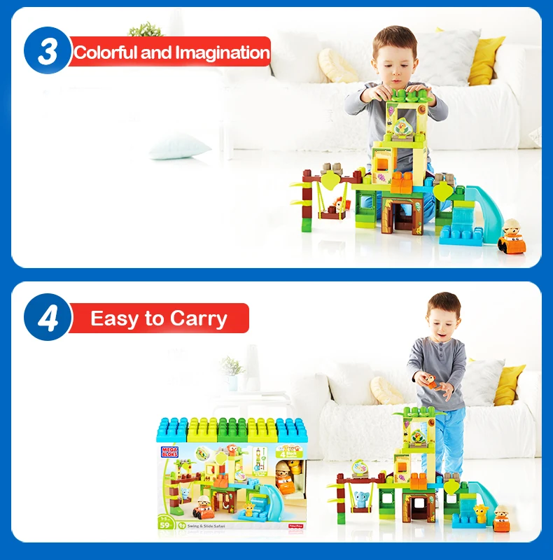 Fisher Price Mega Bloks качели и слайд сафари строительные блоки игрушка Bloque De Edificio детские забавные игрушки DPJ58