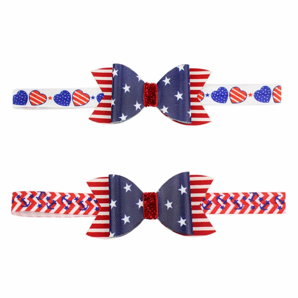 10pcs / lot American Flag Hair bow Clips For Fourth of July Nylon Headband Accessories Kids Patriotic Bow |