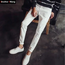 2016 neue männer stretch jeans Modische männer Schlank hosen füße Junge schwarz-weiß einfarbig dünne denim-hosen