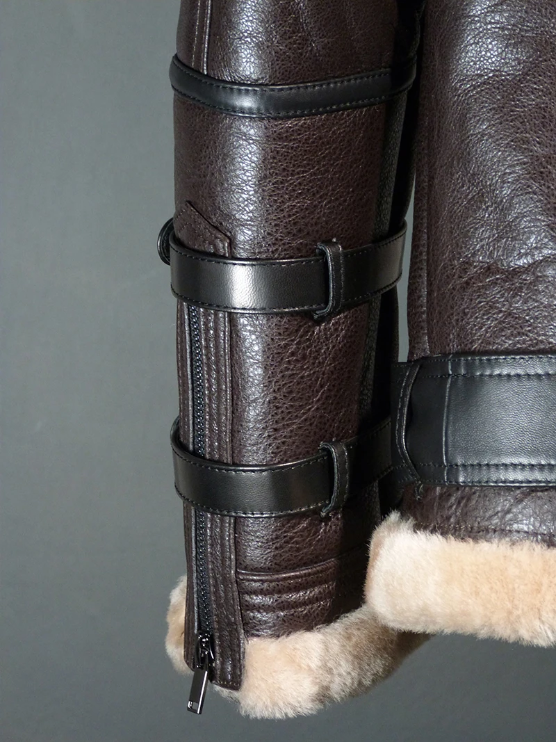 Зимняя Мужская модная винтажная овечья шерсть, двойной воротник, овчина, натуральная кожа, шерстяная подкладка, байкерская куртка airman, пальто b3