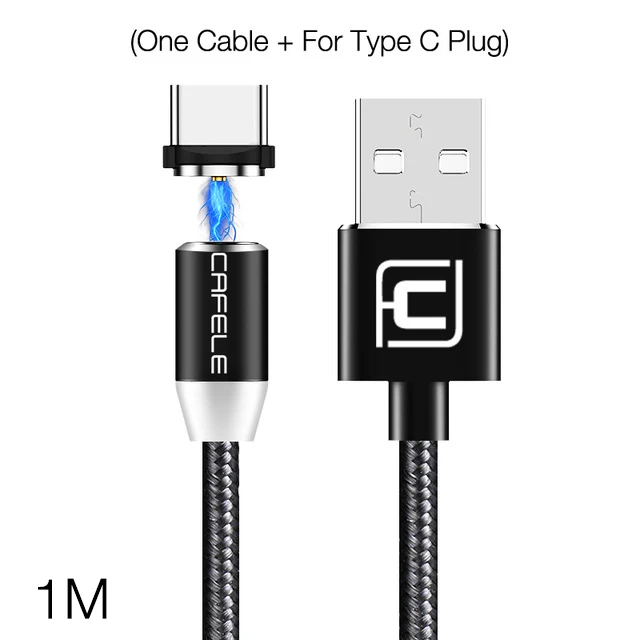 Cafele СВЕТОДИОДНЫЙ Магнитный зарядный кабель для iPhone, кабель Micro usb type C, магнитное зарядное устройство USB C для samsung Xiaomi huawei - Цвет: 1M Black for Type C