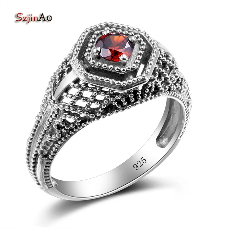 

Szjinao Fashion Garnet Rings Jewelry Women Vintage Love Engagement Ring 925 Sterling Silver Jewelry Wholesale alibaba-express