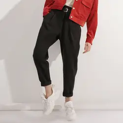 Bootyджинсовый осенний 2018 новый высококачественный Женский модный плиссированный дизайн ремень длиной до щиколотки брюки женские Harenm брюки