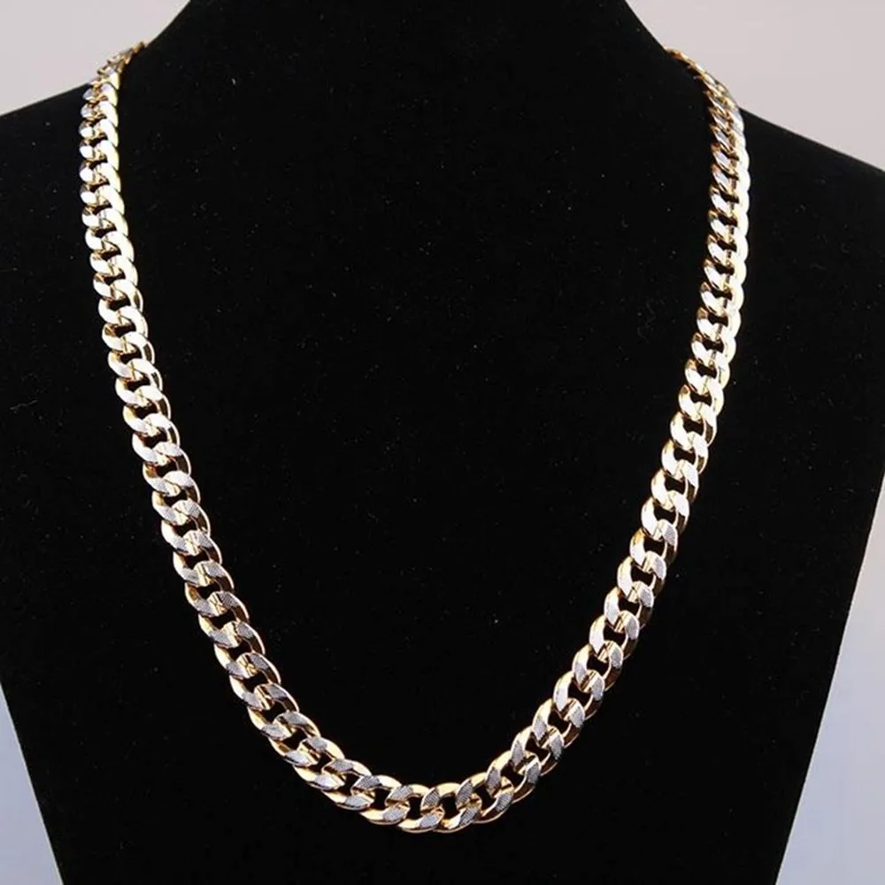 Классическое кубинское ожерелье 2-tone Золотое заполненное мужское ожерелье цельная цепочка подарок 2" /20" длинное