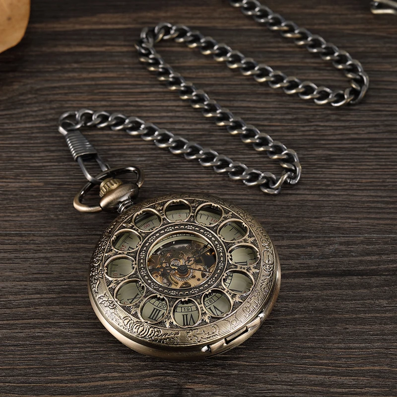 Antigo bronze oco gravar relógio de bolso