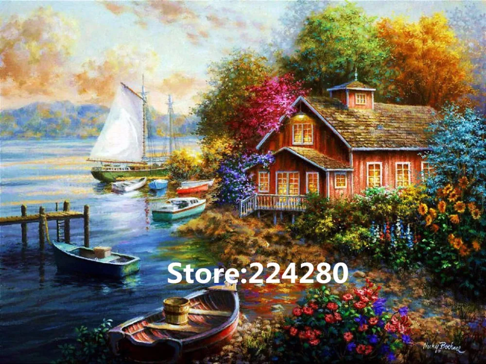 

Needlework,for embroidery,DIY DMC 14CT Unprinted Cross stitch kits,Lake House scenery counted Cross-Stitching home decor crafts