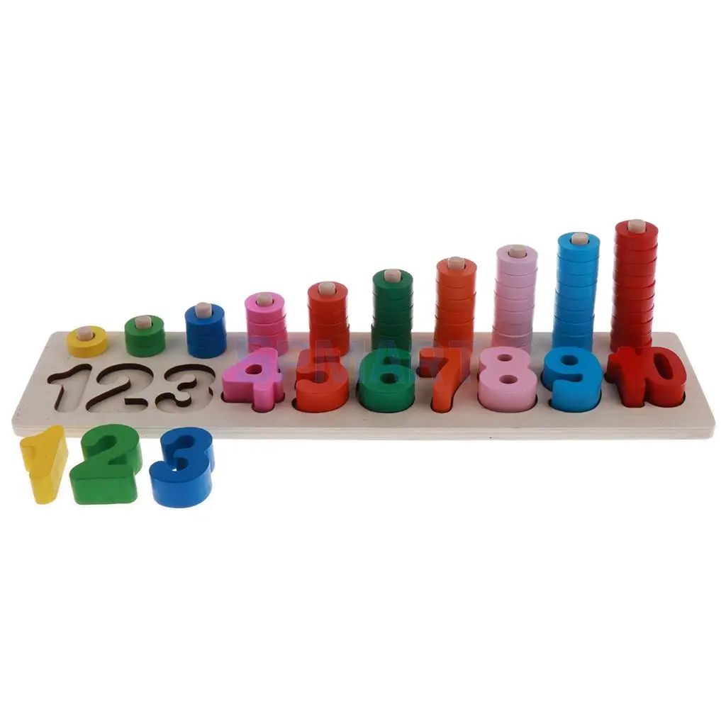 Montessori Wooden Numbers Match & Count  Stacking Ring Tower Kids/Baby Preschool Educational Mathematics Toy
