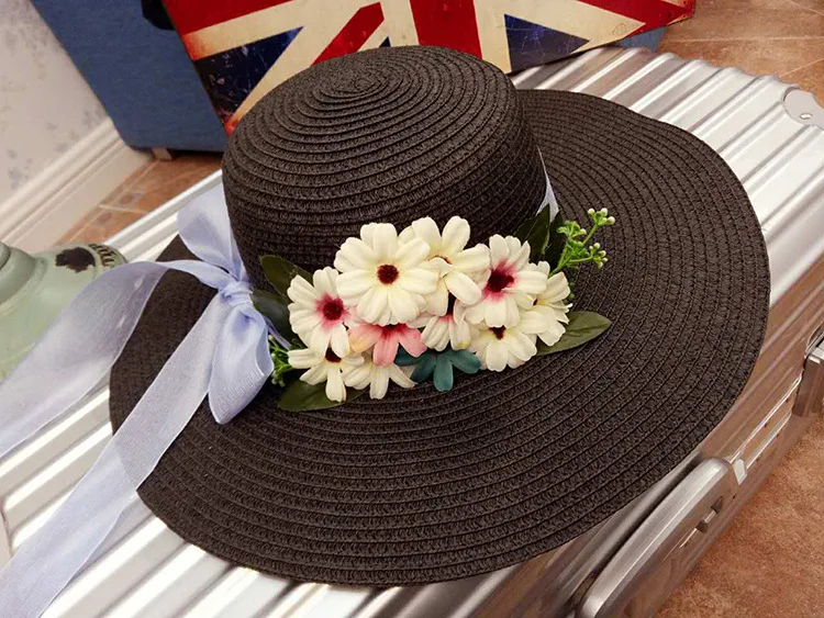 2018 Summer New Arrived South Korean Style Flower Bow-Knot Straw Hat Beach Sunscreen Casual Sun Hat ACA87 (13)