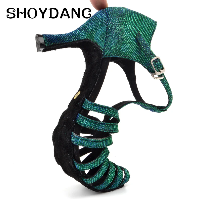 SHOYDANC танцевальная обувь латинский Хамелеон ткань для вспышки Танго вечерние Сальса Танцевальная обувь женская бальная обувь танцы зеленый синий